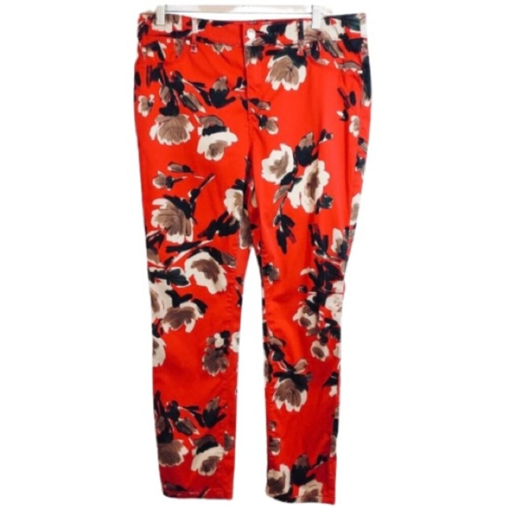 Chicos The Platinum Jegging Casual Red Brown Cream Black Floral Skinny Pants XS